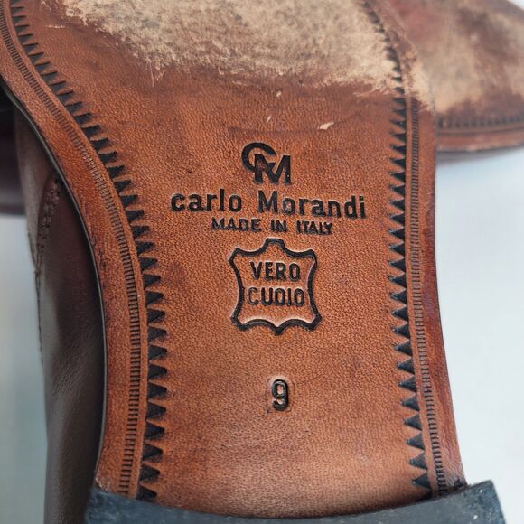 VTG 70s Studded Leather Loafer Shoe Cognac Men US 9 Slip On ITALY Carlo Morandi main image 16